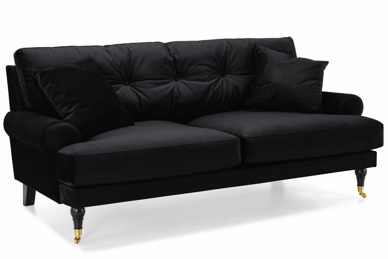 Andrew Sofagruppe 3-seter Sofa + Lenestol + Fotskammel i Fløyel - Svart - Møbler - Sofaer - Sofagrupper - Howard sofagruppe