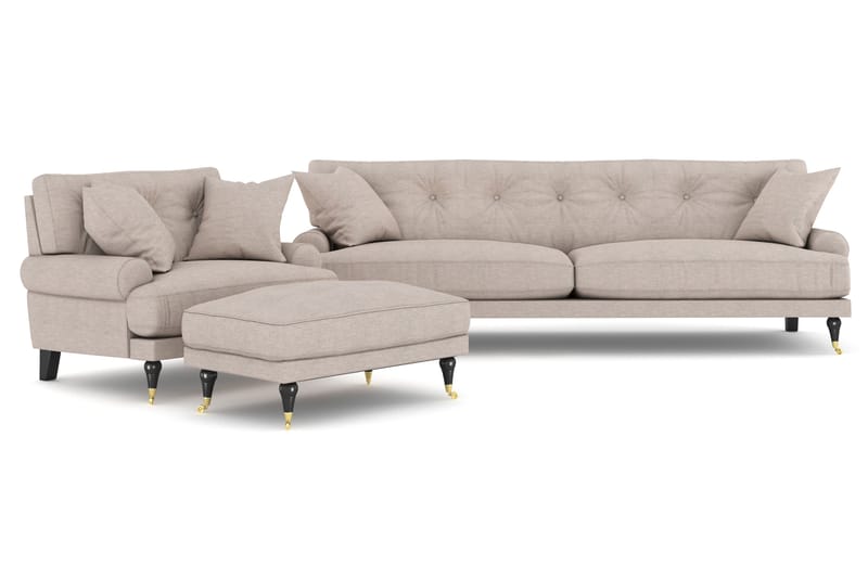 Andrew Sofagruppe 3-seter Sofa + Lenestol + Fotskammel i Stoff - Beige - Møbler - Sofaer - Sofagrupper - Howard sofagruppe