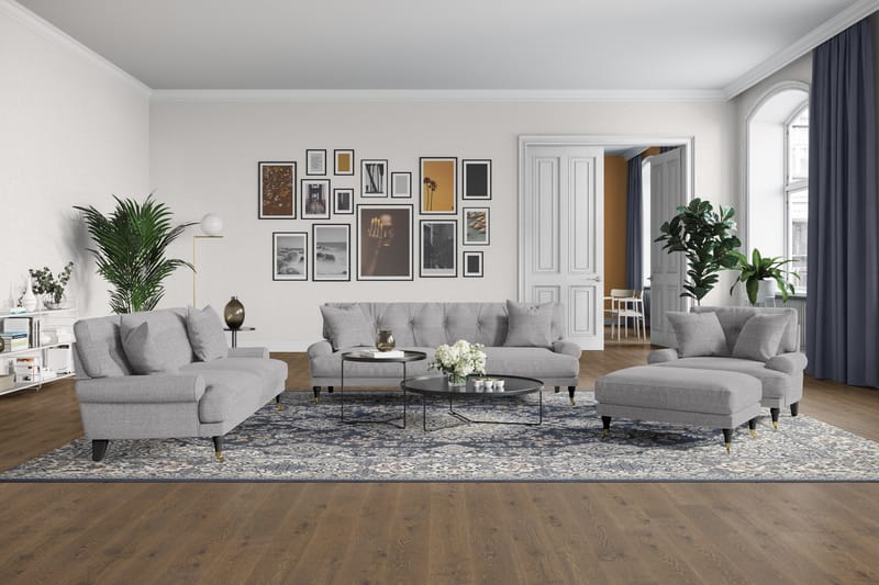 Andrew Sofagruppe 3-seter Sofa + Lenestol + Fotskammel i Stoff - Grå - Møbler - Sofaer - Sofagrupper - Howard sofagruppe