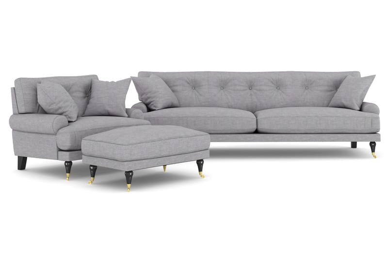 Andrew Sofagruppe 3-seter Sofa + Lenestol + Fotskammel i Stoff - Grå - Møbler - Sofaer - Sofagrupper - Howard sofagruppe
