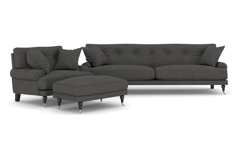 Andrew Sofagruppe 3-seter Sofa + Lenestol + Fotskammel i Stoff - Mørk grå - Møbler - Sofaer - Sofagrupper - Howard sofagruppe