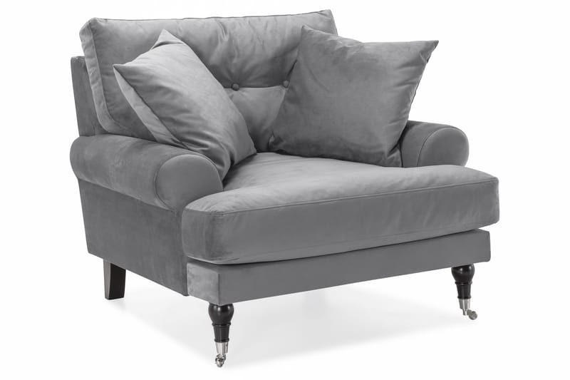Andrew Sofagruppe 3-seter Sofa + Lenestol + Fotskammel i Fløyel - Lys grå - Møbler - Sofaer - Sofagrupper - Howard sofagruppe