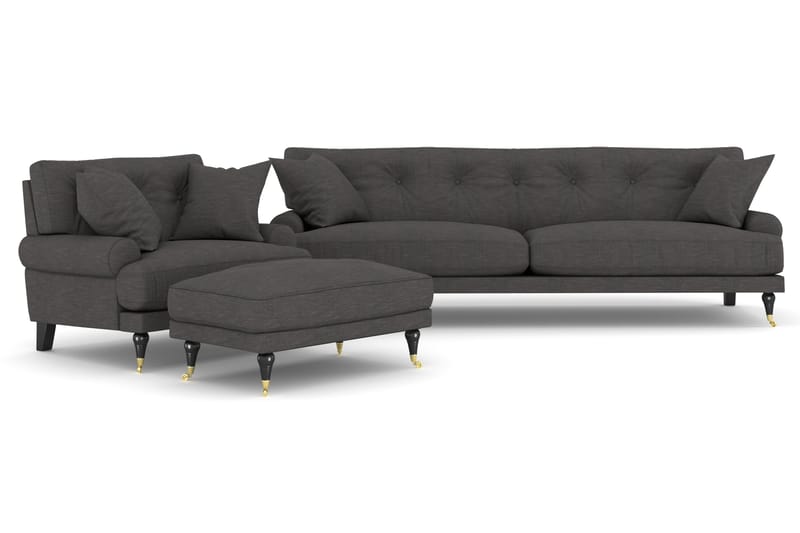 Andrew Sofagruppe 3-seter Sofa + Lenestol + Fotskammel i Stoff, Mørk grå