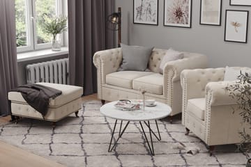Chesterfield Deluxe Sofagruppe 2-seter+Lenestol+Fotskammel - Beige Fløyel - Møbler - Sofaer - Sofagrupper - Howard sofagruppe