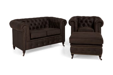 Chesterfield Deluxe Sofagruppe 2-seter+Lenestol+Fotskammel