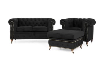 Chesterfield Deluxe Sofagruppe 2-seter+Lenestol+Fotskammel