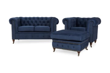 Chesterfield Deluxe Sofagruppe 2-seter+Lenestol+Fotskammel