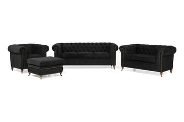 Chesterfield Deluxe Sofagruppe 3+2+Lenestol+Fotskammel