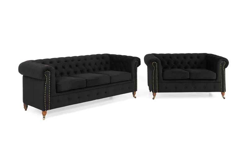 Chesterfield Deluxe Sofagruppe 3-seter+2-seter Fløyel - Svart - Møbler - Sofaer - Sofagrupper - Howard sofagruppe