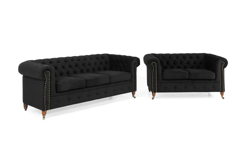 Chesterfield Deluxe Sofagruppe 3-seter+2-seter Fløyel - Svart - Howard sofagruppe