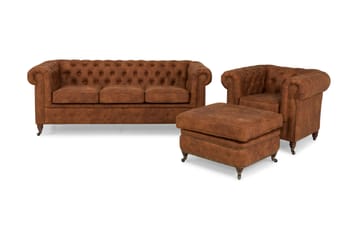 Chesterfield Deluxe Sofagruppe 3-seter+Lenestol+Fotskammel