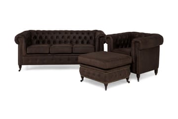 Chesterfield Deluxe Sofagruppe 3-seter+Lenestol+Fotskammel