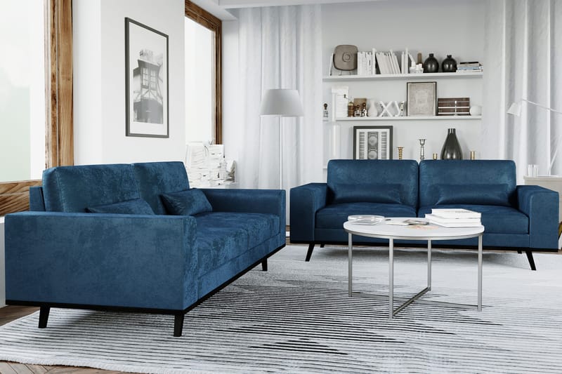 Copenhagen Sofagruppe 3-seter + 2-seter Fløyelssofa - Blå - Møbler - Sofaer - Sofagrupper - Howard sofagruppe