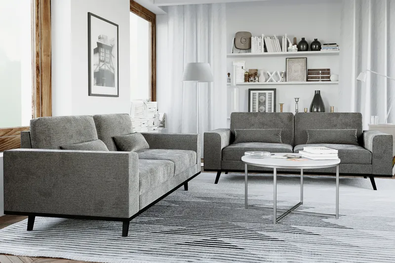 Copenhagen Sofagruppe 3-seter + 2-seter Fløyelssofa - Mørk grå - Møbler - Sofaer - Sofagrupper - Howard sofagruppe