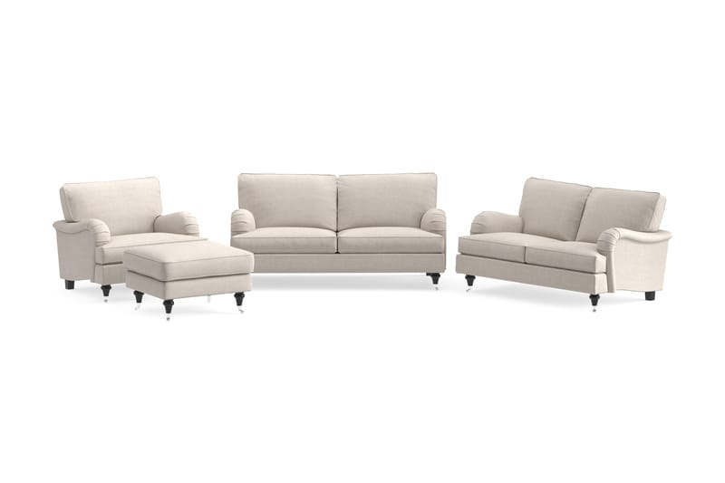 Howard Classic Sofagruppe 2-seters + Liten 2-seters Sofa + Lenestol + Fotskammel i Stoff - Beige - Møbler - Sofaer - Sofagrupper - Howard sofagruppe