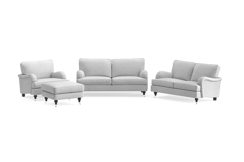 Howard Classic Sofagruppe 2-seters + Liten 2-seters Sofa + Lenestol + Fotskammel i Stoff - Grå - Møbler - Sofaer - Sofagrupper - Howard sofagruppe