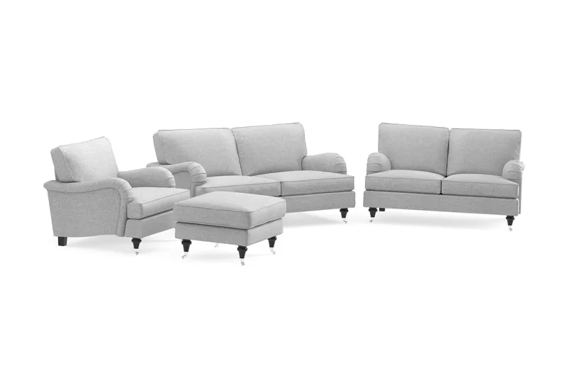 Howard Classic Sofagruppe 2-seters + Liten 2-seters Sofa + Lenestol + Fotskammel i Stoff - Grå - Møbler - Sofaer - Sofagrupper - Howard sofagruppe