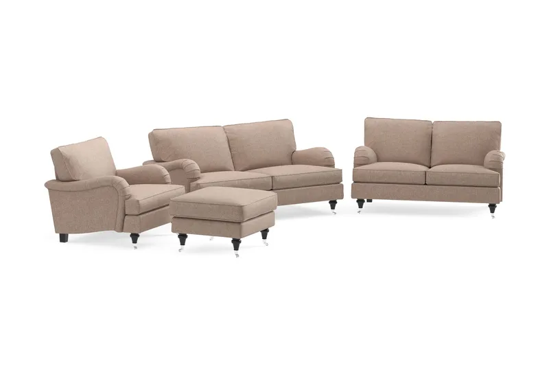 Howard Classic Sofagruppe 2-seters + Liten 2-seters Sofa + Lenestol + Fotskammel i Stoff - Mørk beige - Møbler - Sofaer - Sofagrupper - Howard sofagruppe