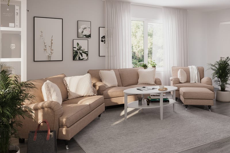 Howard Classic Sofagruppe 2-seters + Liten 2-seters Sofa + Lenestol + Fotskammel i Stoff - Mørk beige - Møbler - Sofaer - Sofagrupper - Howard sofagruppe