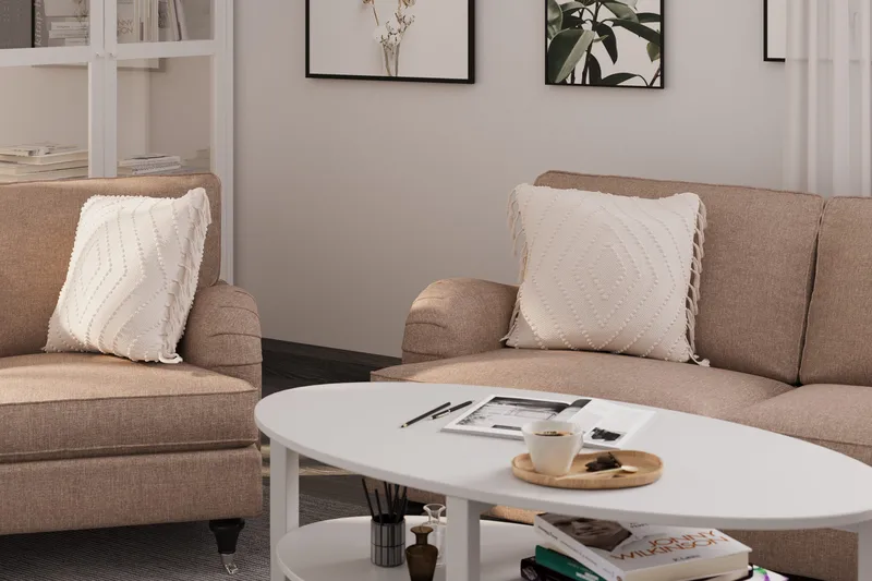 Howard Classic Sofagruppe 2-seters + Liten 2-seters Sofa + Lenestol + Fotskammel i Stoff - Mørk beige - Møbler - Sofaer - Sofagrupper - Howard sofagruppe