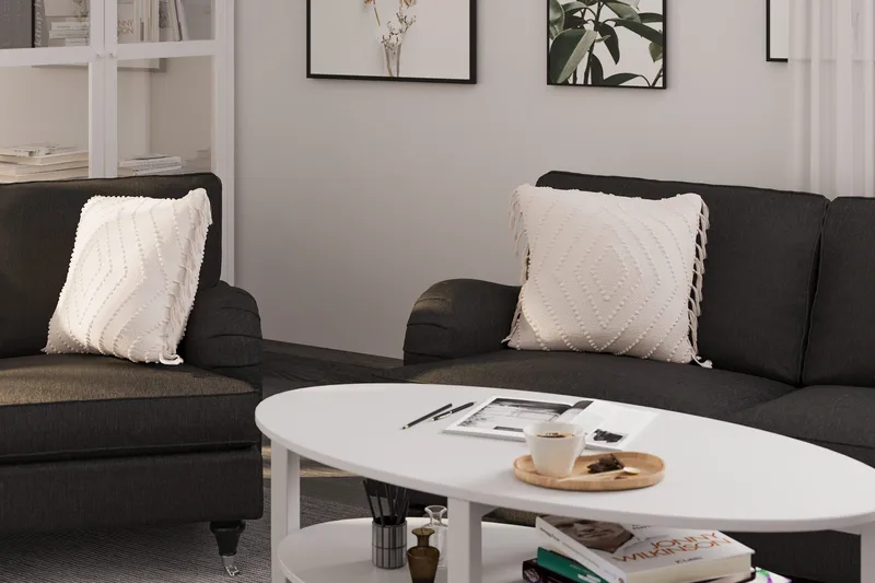 Howard Classic Sofagruppe 2-seters + Liten 2-seters Sofa + Lenestol + Fotskammel i Stoff - Mørk grå - Møbler - Sofaer - Sofagrupper - Howard sofagruppe