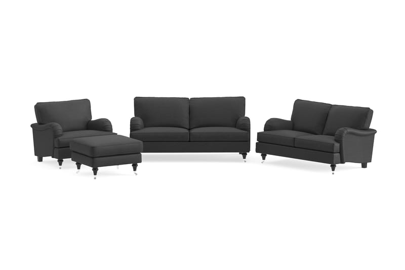 Howard Classic Sofagruppe 2-seters + Liten 2-seters Sofa + Lenestol + Fotskammel i Stoff - Mørk grå - Møbler - Sofaer - Sofagrupper - Howard sofagruppe