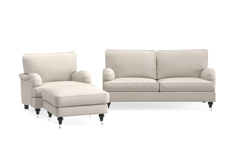 Howard Classic Sofagruppe 2-seters Sofa + Lenestol + Fotskammel i Stoff - Beige - Møbler - Sofaer - Sofagrupper - Howard sofagruppe