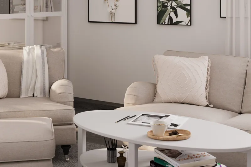 Howard Classic Sofagruppe 2-seters Sofa + Lenestol + Fotskammel i Stoff - Beige - Møbler - Sofaer - Sofagrupper - Howard sofagruppe