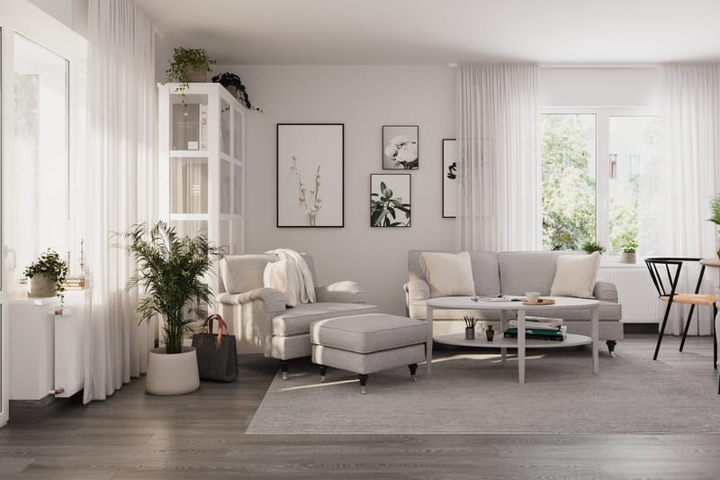 Howard Classic Sofagruppe 2-seters Sofa + Lenestol + Fotskammel i Stoff - Grå - Møbler - Sofaer - Sofagrupper - Howard sofagruppe