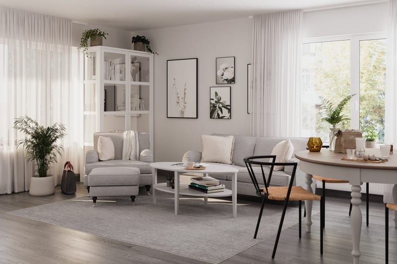 Howard Classic Sofagruppe 2-seters Sofa + Lenestol + Fotskammel i Stoff - Grå - Møbler - Sofaer - Sofagrupper - Howard sofagruppe