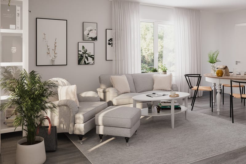 Howard Classic Sofagruppe 2-seters Sofa + Lenestol + Fotskammel i Stoff - Grå - Møbler - Sofaer - Sofagrupper - Howard sofagruppe