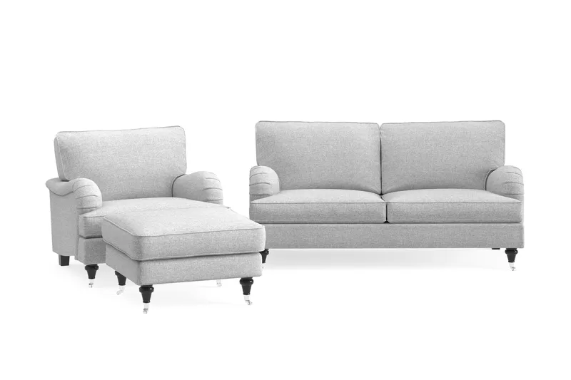 Howard Classic Sofagruppe 2-seters Sofa + Lenestol + Fotskammel i Stoff - Grå - Møbler - Sofaer - Sofagrupper - Howard sofagruppe