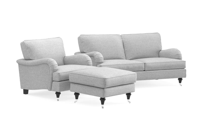 Howard Classic Sofagruppe 2-seters Sofa + Lenestol + Fotskammel i Stoff - Grå - Møbler - Sofaer - Sofagrupper - Howard sofagruppe