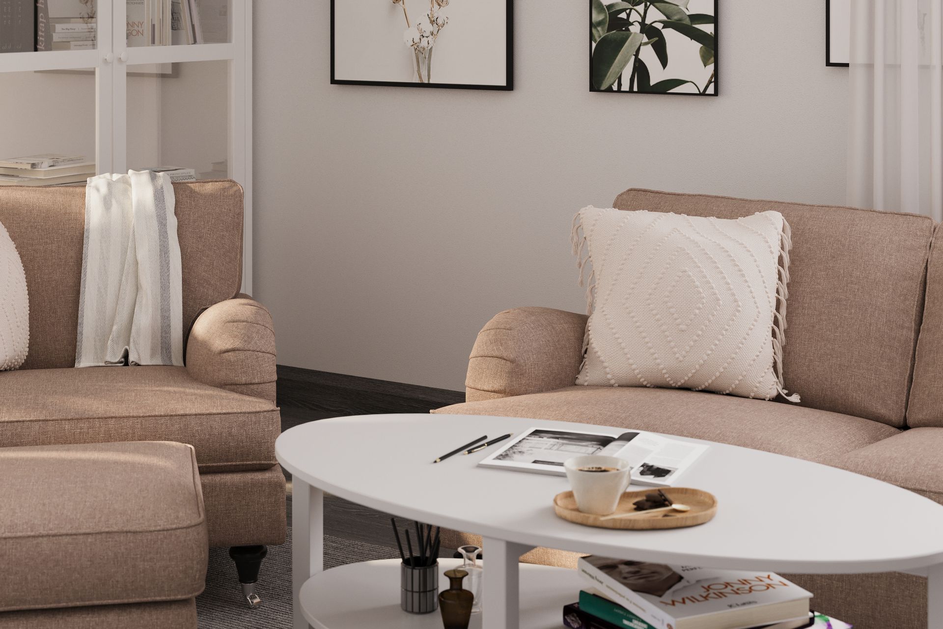 Howard Classic Sofagruppe 2-seters Sofa + Lenestol + Fotskammel i Stoff - Mørk beige - Møbler - Sofaer - Sofagrupper - Howard sofagruppe