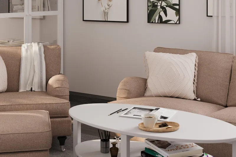 Howard Classic Sofagruppe 2-seters Sofa + Lenestol + Fotskammel i Stoff - Mørk beige - Møbler - Sofaer - Sofagrupper - Howard sofagruppe