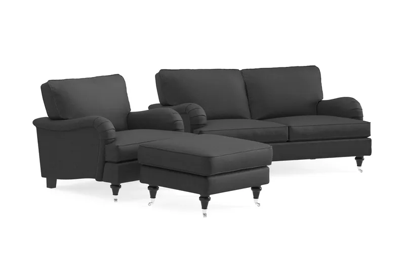 Howard Classic Sofagruppe 2-seters Sofa + Lenestol + Fotskammel i Stoff - Mørk grå - Møbler - Sofaer - Sofagrupper - Howard sofagruppe