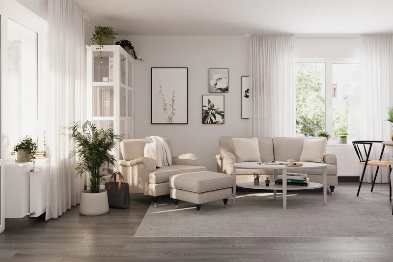 Howard Classic Sofagruppe 2-seters Svingt Sofa + Lenestol + Fotskammel i Stoff - Beige - Møbler - Sofaer - Sofagrupper - Howard sofagruppe