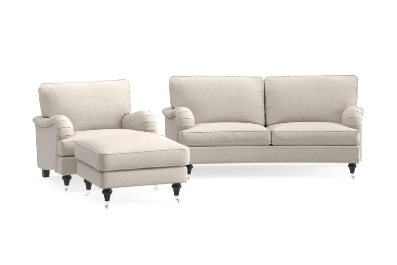 Howard Classic Sofagruppe 2-seters Svingt Sofa + Lenestol + Fotskammel i Stoff - Beige - Møbler - Sofaer - Sofagrupper - Howard sofagruppe