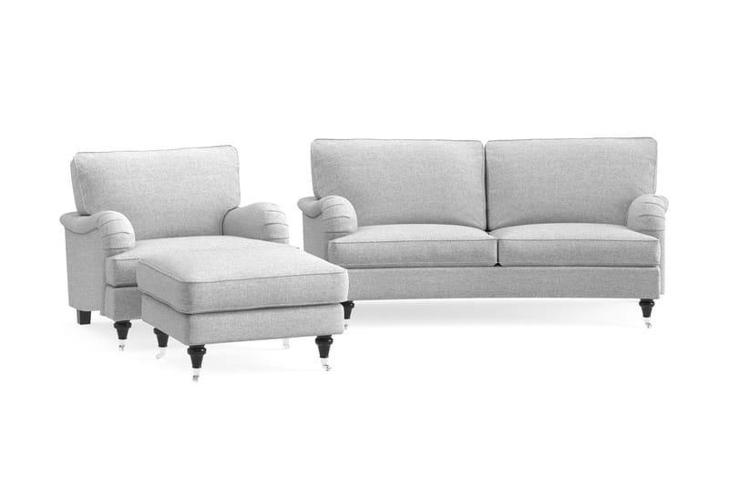 Howard Classic Sofagruppe 2-seters Svingt Sofa + Lenestol + Fotskammel i Stoff - Grå - Møbler - Sofaer - Sofagrupper - Howard sofagruppe