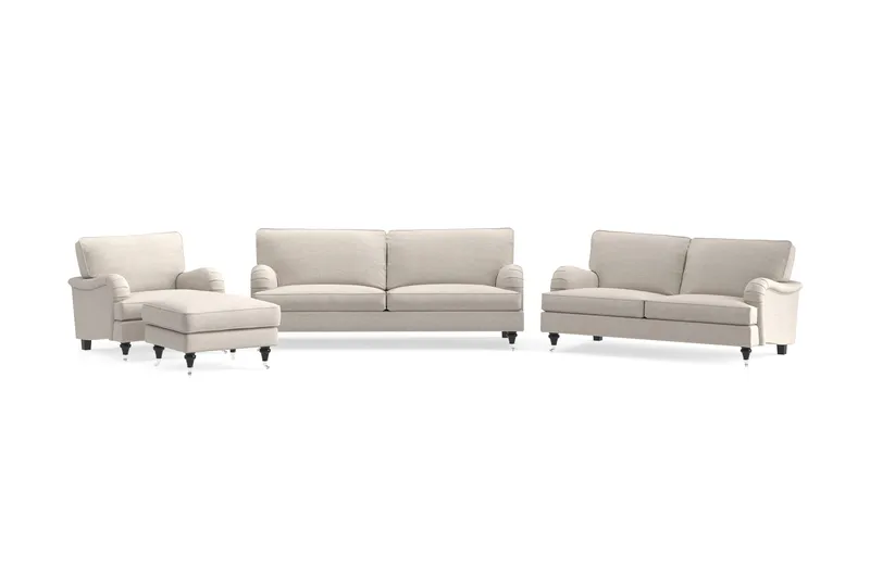 Howard Classic Sofagruppe 3-seters + 2-seters Sofa + Lenestol + Fotskammel i Stoff - Beige - Møbler - Sofaer - Sofagrupper - Howard sofagruppe