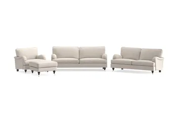 Howard Classic Sofagruppe 3-seters + 2-seters Sofa + Lenestol + Fotskammel i Stoff