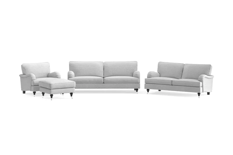 Howard Classic Sofagruppe 3-seters + 2-seters Sofa + Lenestol + Fotskammel i Stoff - Grå - Møbler - Sofaer - Sofagrupper - Howard sofagruppe