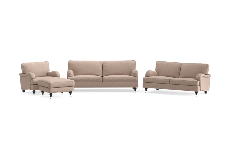 Howard Classic Sofagruppe 3-seters + 2-seters Sofa + Lenestol + Fotskammel i Stoff - Mørk beige - Møbler - Sofaer - Sofagrupper - Howard sofagruppe