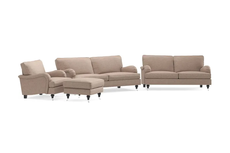Howard Classic Sofagruppe 3-seters + 2-seters Sofa + Lenestol + Fotskammel i Stoff - Mørk beige - Møbler - Sofaer - Sofagrupper - Howard sofagruppe
