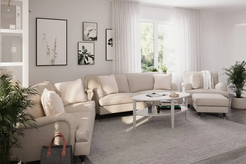 Howard Classic Sofagruppe 3-seters + 2-seters Sofa + Lenestol i Stoff - Beige - Møbler - Sofaer - Sofagrupper - Howard sofagruppe