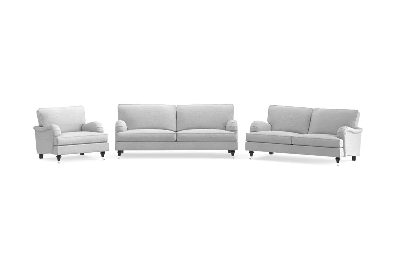Howard Classic Sofagruppe 3-seters + 2-seters Sofa + Lenestol i Stoff, Grå