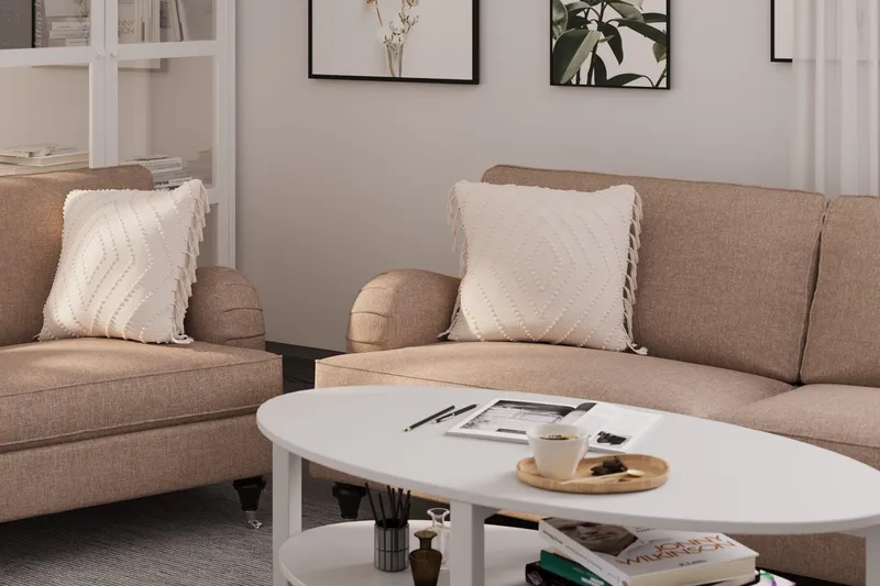 Howard Classic Sofagruppe 3-seters + 2-seters Sofa + Lenestol i Stoff - Mørk beige - Møbler - Sofaer - Sofagrupper - Howard sofagruppe