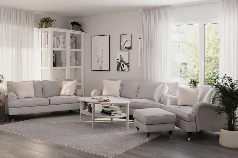 Howard Classic Sofagruppe 3-seters + 2-seters Sofa + Lenestol i Stoff - Grå - Møbler - Sofaer - Sofagrupper - Howard sofagruppe