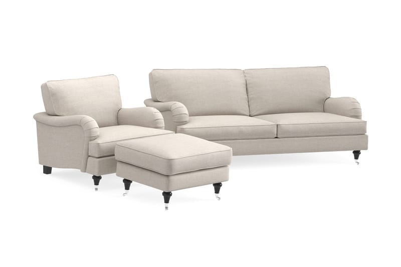 Howard Classic Sofagruppe 3-seters Sofa + Lenestol + Fotskammel i Stoff - Beige - Møbler - Sofaer - Sofagrupper - Howard sofagruppe