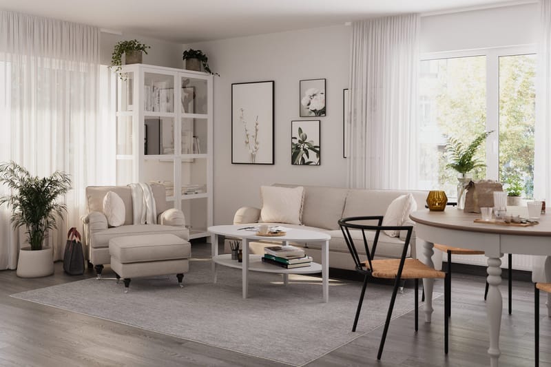 Howard Classic Sofagruppe 3-seters Sofa + Lenestol + Fotskammel i Stoff - Beige - Møbler - Sofaer - Sofagrupper - Howard sofagruppe